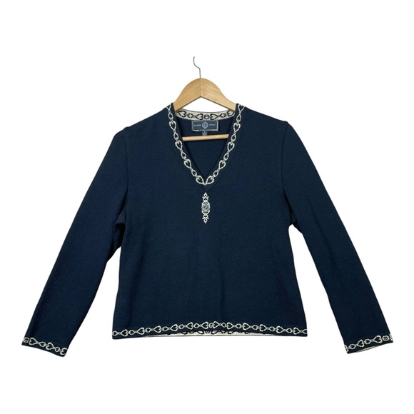 St. John Sweaters - St John Sport By Marie Gray Women Sweater black V neck gold embroidered clock S